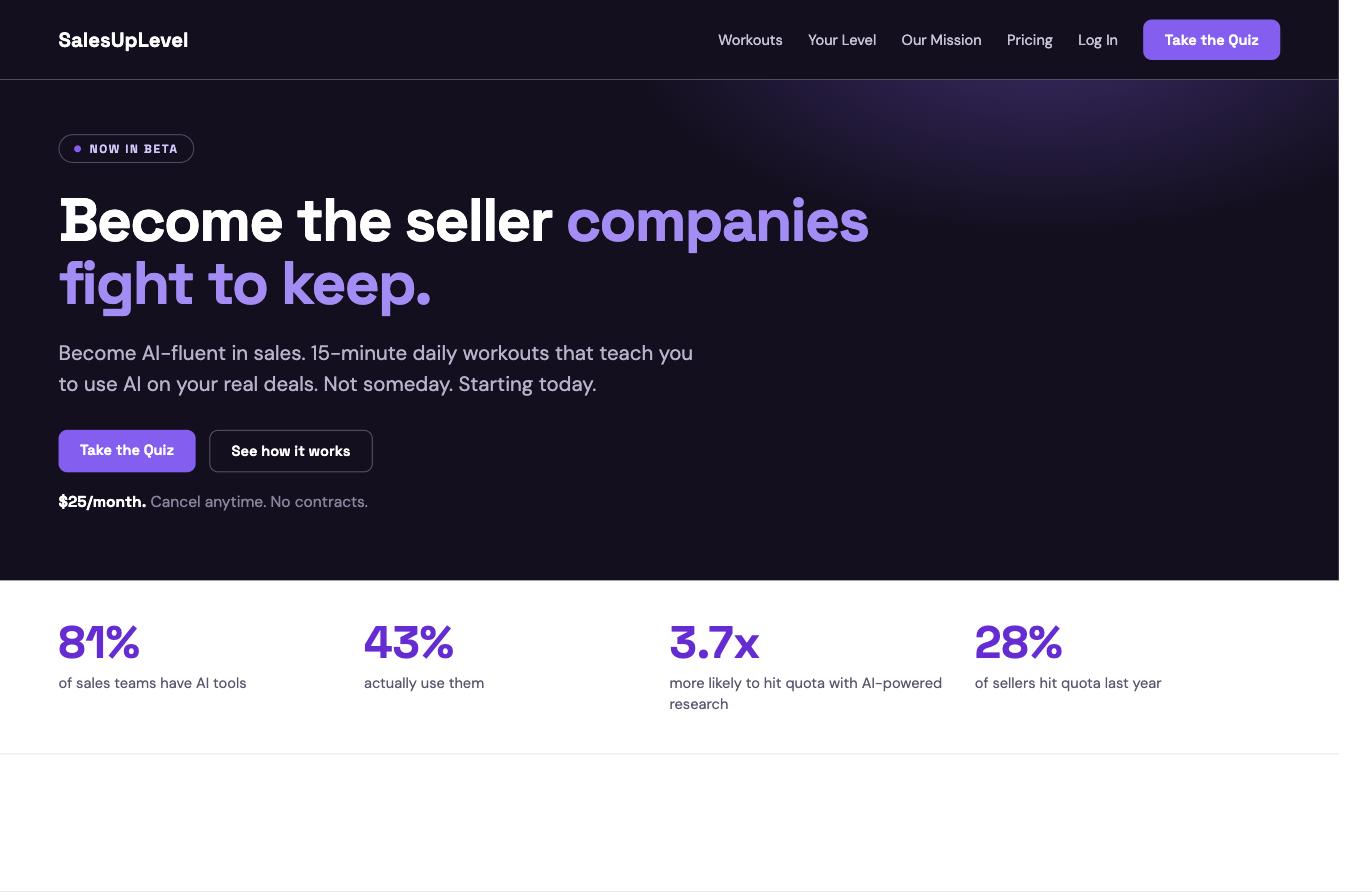 Old SalesUpLevel homepage